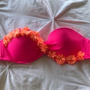 Victoria secret pink bikini top w orange flowers